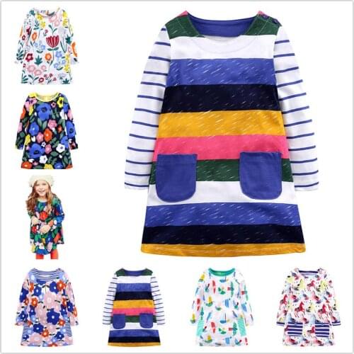 Striped Baby Girls Dress Cotton Children One-Piece Dresses Long Sleeve Knee Length Girls Clothes Blouse Outfits Jumpers 1-7Year