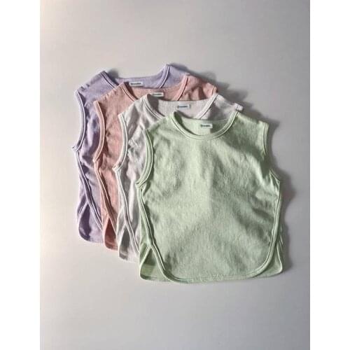 Boys T-shirts Childrens Clothing Unisex Vest Tops Summer 2021 New Korean Thin Pure Cotton Solid Color Clothes Kids Girls 2-6y