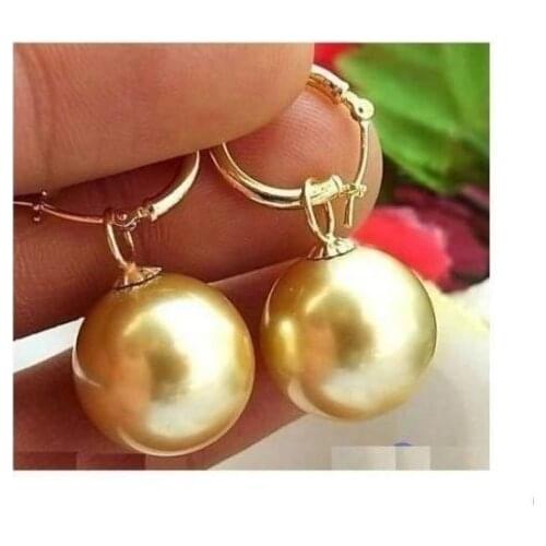 Good********16mm Huge AAAA+ Golden South Sea Shell Pearl Earring Gold