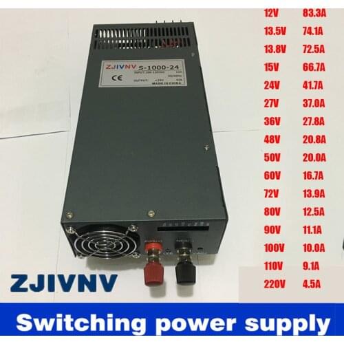 Switching Power Supply 1000W 12V 13.5V 13.8V 15V 24V 27V 36V 48V 50V 60V 72V 80V 90V 100V 110V 220V AC to DC Input 110v or 220v