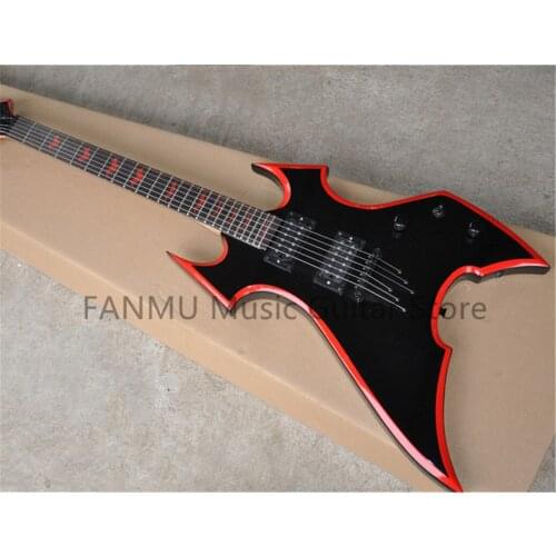 Custom 6 string guitar,irregular V shape white body ,shell inlay,tremolo bridge, HHpickups,active battery