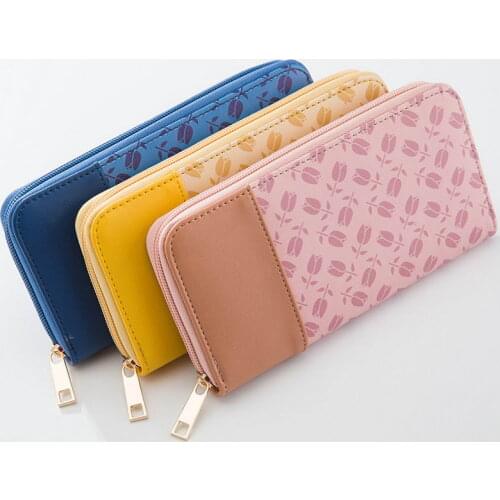 KANDRA 2019 New Korean Fashion Brand Flower Print Leather Wallet Long Wallets Clutch Card Holder Lady Zipper Purse Wrist Bags