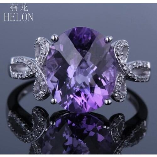 HELON Sterling Silver 925 Flawless Oval 4ct Genuine Natural Amethyst Diamond Women Trendy Fine Jewelry Engagement Wedding Ring