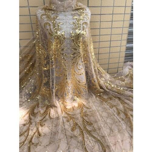 Good looking African tulle embroidery lace fabric SYJ-96686 with beads for party dress or wedding dress