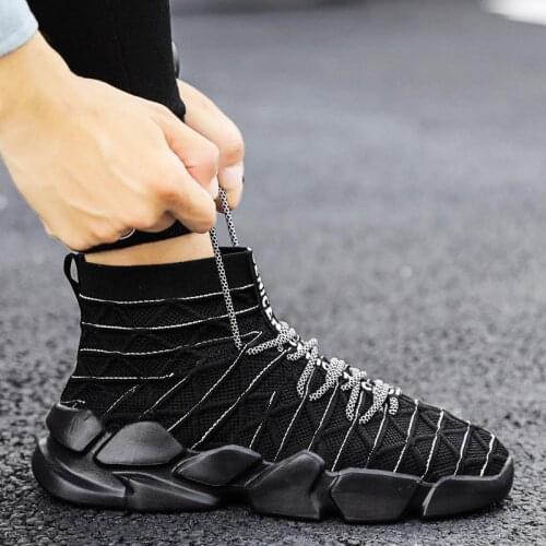 Summer High Top Sock Sneakers for Men Sport Shoes Man Sports Shoes for Men Running Shoes Man Black Knit Athletic Tennis GMB-0468