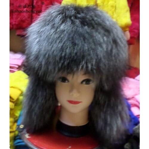 Linhaoshengyue Male Silver Fox Real Fur Earmuffs Hat