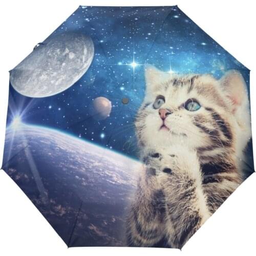 Custom Cute Cat Umbrella Sunny and Rainy Sunscreen Anti-uv Umbrella Foldable Cat Praying to the Starry Sky Women Umbrellas Rain
