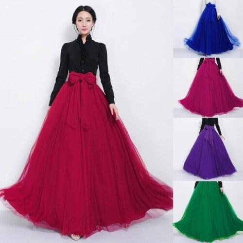 Fairy Empire Waist Gauze Pleated Multi-layer Swing Long Skirt + Bowknot Line 5 Colors