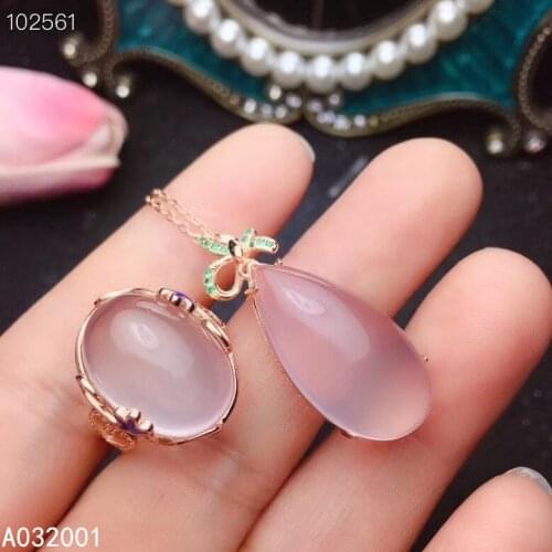 KJJEAXCMY fine jewelry natural Rose Quartz 925 sterling silver women gemstone pendant necklace ring set support test fashion