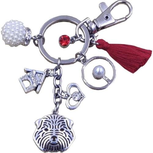 Norfolk Terrier Dog Animal Handbag Keychain Key Ring Pet Tassels Antique Bohemian Women Hot Men Male Jewelry Birthday Gift K163