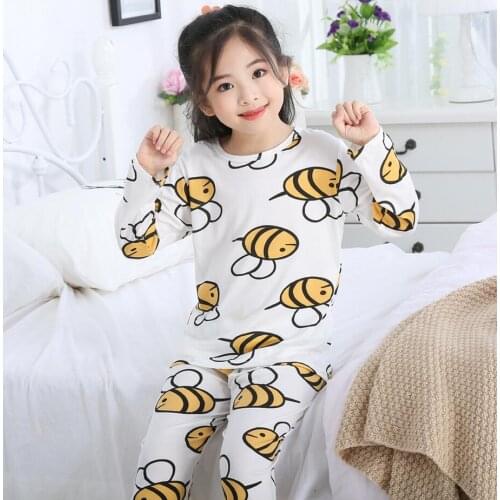 Autumn Childrens Bee Sleepwear Girls Pajamas Solid Color Infant Baby Clothes Sets Boys Pajamas Cotton Kids Sleepwear Suit