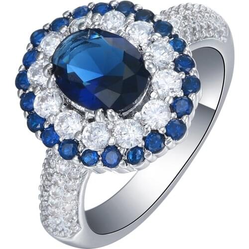 Silver plated classiclal engagement rings us 7 8 9 New vintage blue white cz zircon Jewelry Wedding gift luxury promise rings