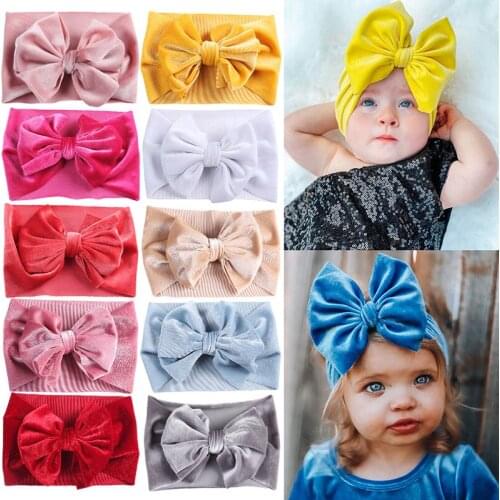 Soft Velvet Baby Girl Headband Solid Color Big Bow Baby Turban Headband For Newborn Children Kid Headgear Baby Hair Accessories