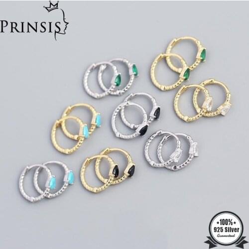 PrinSis Real 925 Sterling Silver Minimalist Geometric Twist Water Drop Charm Hoop Earring For Women Wedding Party Jewelry DD1125
