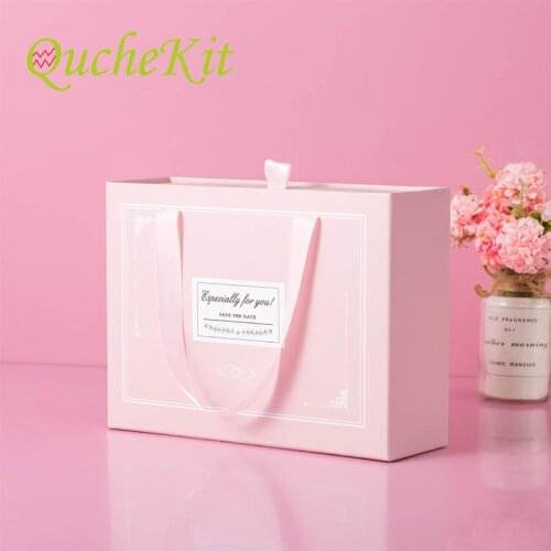Pink Cosmetics Portable Pull Gift Present Box Fresh Handheld Cardboard Gift Packaging Box Creative Ribbon For Valentines Day