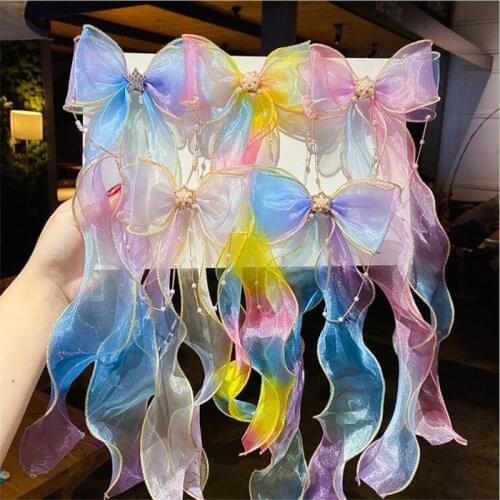 Fairy Butterfly Hair Accessoreis Cute Kids Headwear Rainbow Multicolor Hair Clips Pearl Hairpin Tassel Barrette Child Girls Sets