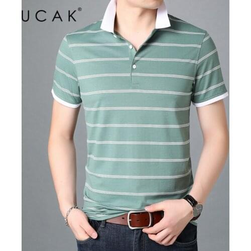 UCAK Brand Streetwear Striped Short Sleeve T-Shirts Men Clothing Summer New Arrivals Turn-Down Collar Casual T Shirt Homme U5444