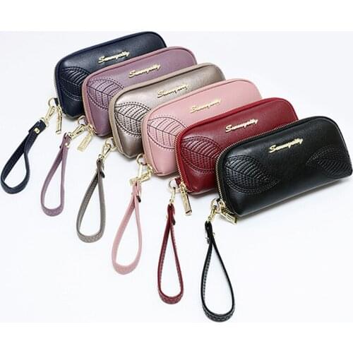 Womens Wallets And Purses Women Wallet Handbag Cluth Bag Embroidered Leaves Vintage Long Wallet Leather Zipper Hand Wallet Woman