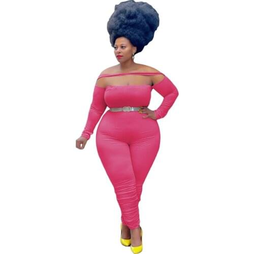 Autumn Womens Plus Size Jumpsuit Sexy Off Shoulder Long Sleeve Bodycon Skinny One Piece Romper Long Pants Playsuit 3XL 4XL