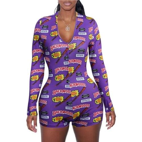 HIRIGIN Women Long Sleeves Romper Trousers Bodycon Playsuit Lady Deep V Print Onesizes Playsuits