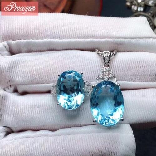Natural Blue Topaz Jewelry sets for Women Girl Party Real gemstone fine Jewelry Pendant Necklace Ring 925 Sterling silver #183