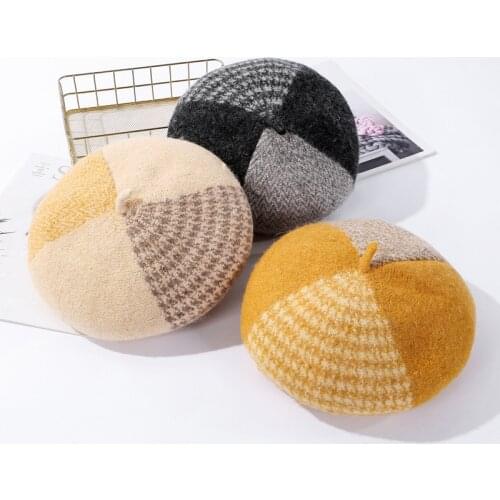 New Autumn Winter Soft Woolen Female Patchwork Ease Match Gentle Lady Fashion Retro Artist Painter Street Tide Pumpkin Beret Hat