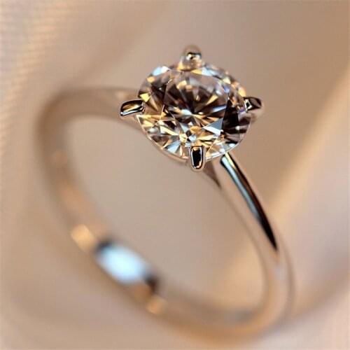 Luxury Female Small Zircon Stone Ring Real 925 Sterling Silver Engagement Rings For Women Vintage Love Wedding Band Ring