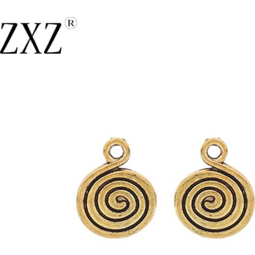 ZXZ 20pcs Antique Gold Tone Spiral Swirl Vortex Round Charms Pendants Beads for Bracelet Necklace Jewelry Making Findings