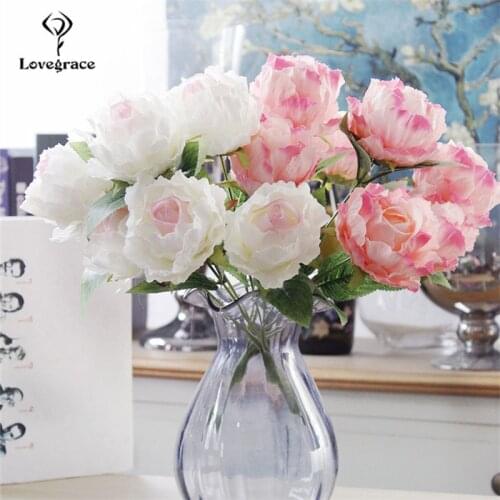 1 Bouquet Artificial Peonies Fresh Flowers 7 Heads Silk Fake Flowers for DIY Home Party Garden Wedding Table Decor Faux Flores