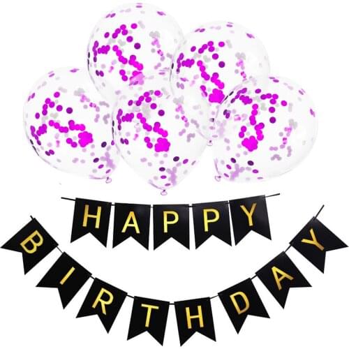 1set 5pcs 12 Inch DIY Transparent Confetti Balloon Happy Birthday Flag Set Kids Adult Birthday Party Decor Ballons