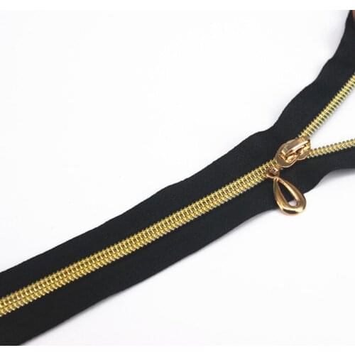 5piece Black Zippers Open End Metal Zipper Gold Teeth Craft for Sewing 40cm/15.75" inches
