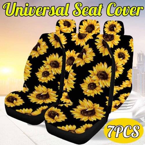 7pcs 3D Sunflower Universal Car Front Seat Covers Breathable Automobile Full Seat Protector Interior Accessories Car Styling