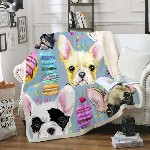 Watercolor Dogs Throw Blanket Donuts Sherpa Blanket Dogs Throw Blanket for Kids Fluffy Blanket Cartoon Soft Bedspreads Colorful