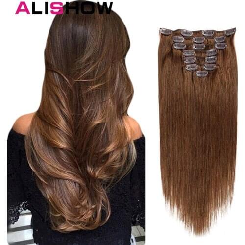 Alishow Brazilian Machine Made Remy Hair 120G #613 Blonde 16inch-22inch Natural Straight Clip In Human Hair Extensions