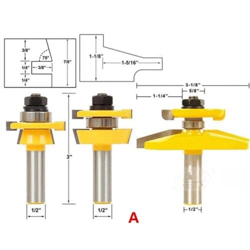 Freeshipping Door Router Bit with 3pcs/lot Ogee 1/2-Inch Shank Cutter Router Door Woodworking Carpentry Kit Bevel tenon knife
