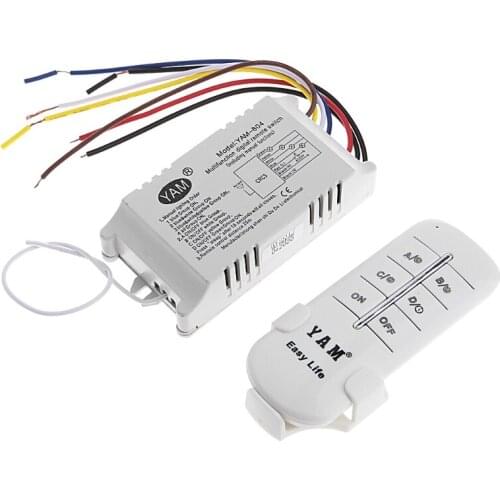 220V 4 Way ON/OFF Wireless Receiver Lamp Light Remote Control Switch with Switcher Splitter