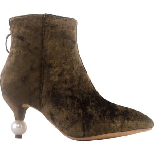 LF60423 SHOW STORY Retro Pointed Toe Exquisite Pearl Heel Dress Ankle Bootie