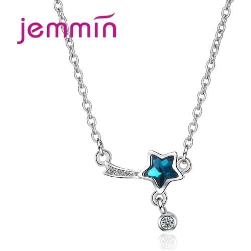 Fashion Band Long Chain Small Exquisite Star 925 Sterling Silver Blue Cubic Zirconia Necklace For Women Engagement