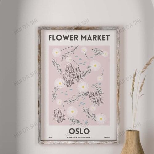 Flower Market - Oslo, Abstract Daisy, Pink - White - Green, Printable French Wall Decor, Digital Download