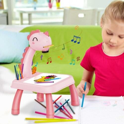 Baby Kids Projection Drawing Board Cartoon Art Drawing Table Desk Projector Toys Painting Board Educational Learning Gift