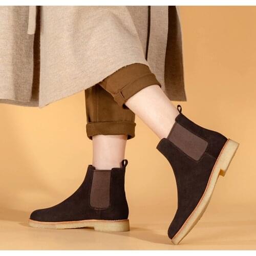 Donna-in 2021 Coffee Natural Suede Chelsea Boots Women Soft Comfortable Rubber Sole Common Classic Slip-on Ankle Booties Female