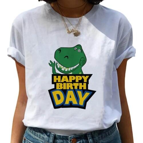 Kawaii Rex the Green Dinosaur Toy Story HAPPY BIRTHDAY T Shirts Women New Tops Loose Tshirt Summer Tee White T-shirt