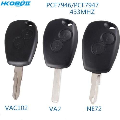 HKOBDII 2 Buttons Remote Car Key 433MHz ID46 for Renault Crypto with PCF7946AT PCF7947 Chip NE72 VA2 VAC102 Blade
