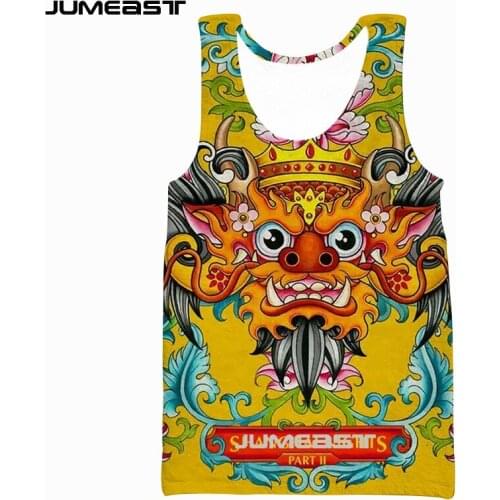 Jumeast Brand Men Women 3D Printed Vest Chinese Style Dragon Pattern Short Sleeve Sport Pullover Summer Tank Tops Tees