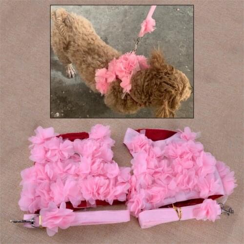 LETAOSK Cute Pink Small Dog Pet Puppy Cat Adjustable Vest Walking Jacket Harness and Leash Handle Set with Fancy Flower Cloth