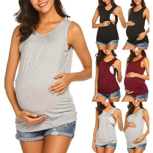 Summer Pregnancy Clothes For Women O-Neck Sleeveless Vest Pregnant Breast-Feeding Maternity Tops Camiseta Lactancia Tirantes L
