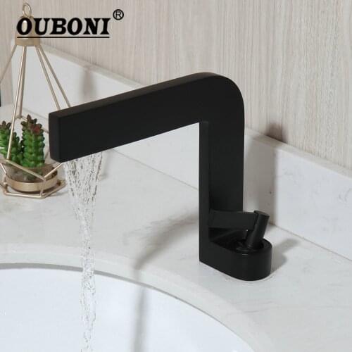 OUBONI Matte Black Bathroom Faucet Deck Mount Vanity Sink Mixer Tap Faucet Stream Spray Hot & Cold Water Wash Basin Mixer Faucet
