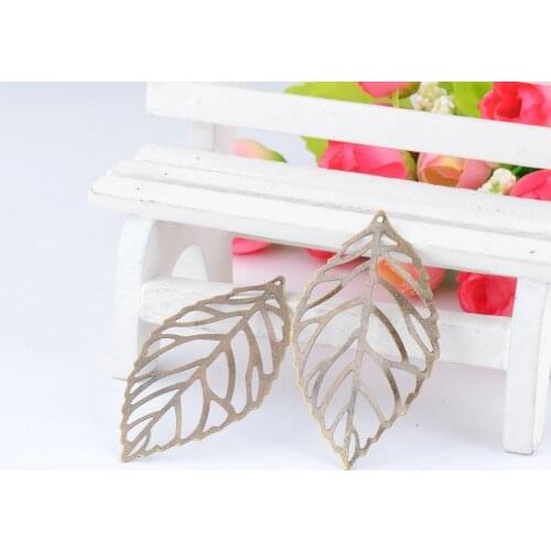 MIAOCHI 100Pcs Bronze Tone Filigree Leaf Charm Jewelry Findings Pendants 54x32mm J0573