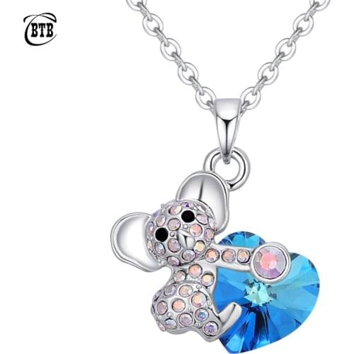 Fashion Love Heart Koala Bear Necklaces Pendants Crystals From Girls Women Jewelry Mothers Gifts For Couple Valentines Day