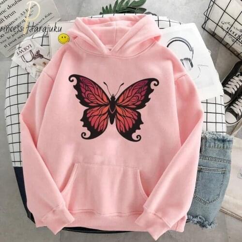 Fashion Hooded Sweats Long Sleeve Autumn Warm Hoodie Clothing Teens Girls Kawaii Butterfly Women Oversized Hoodies Sweatshirts